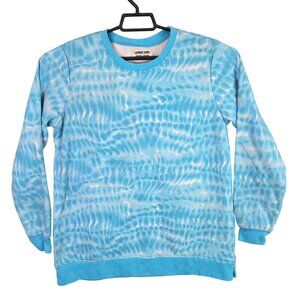 Womens Land's End Serious Sweats Pullover Sweatshirt Blue Tie Dye Long Sleeve L